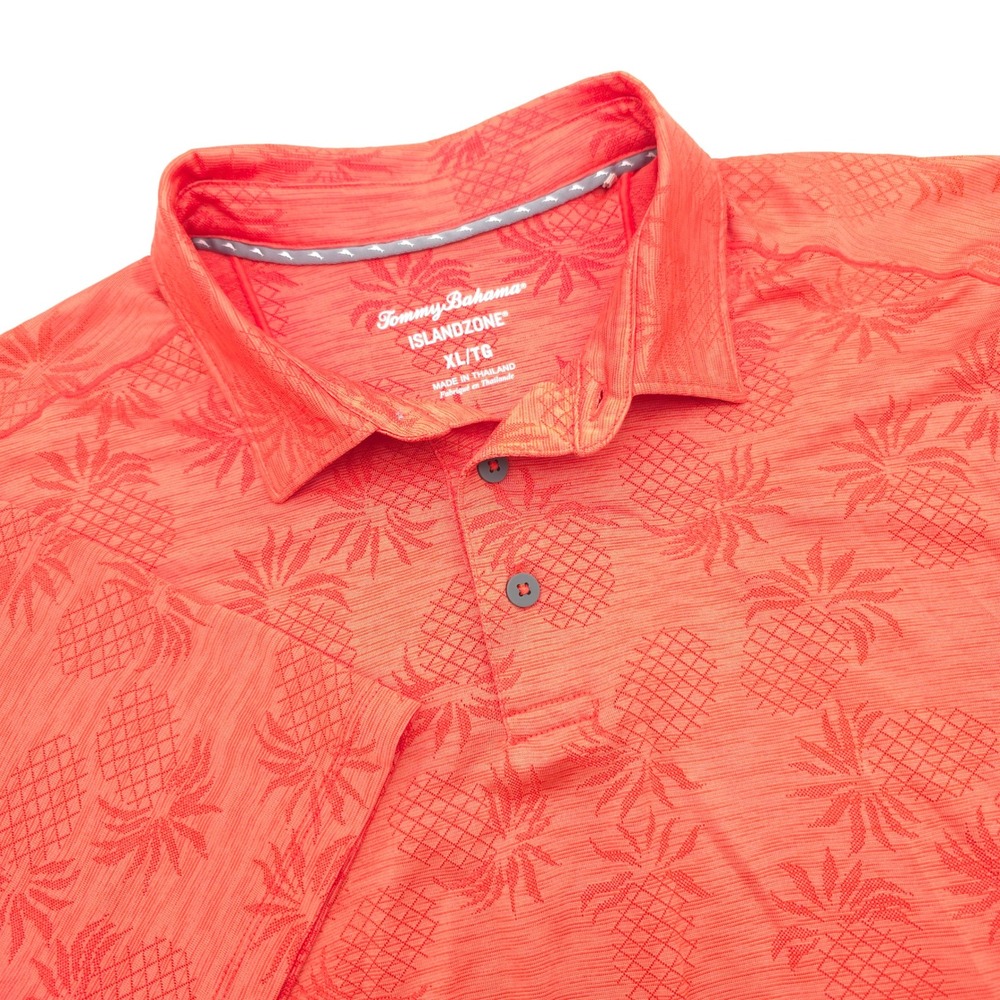 Tommy Bahama IslandZone Men XL Orange Pineapple AOP Palm Coast Polo Shirt